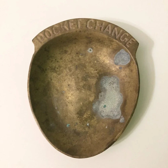 Vintage Brass Pocket Change Dish Trinket Jewelry Key Holder Coin Bowl - Picture 2 of 14
